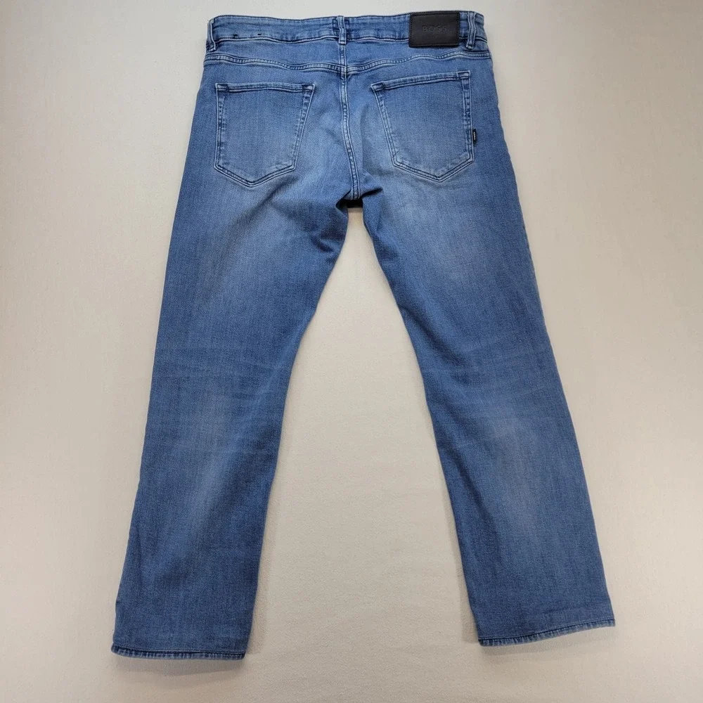 BOSS Hugo Boss Jeans Mens 34x27* Blue Maine Regular Straight‎ Italy Made Denim